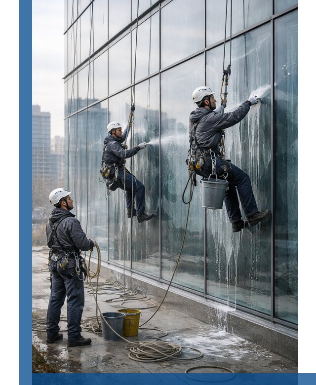 Промышленная мойка панорамных окон на высоте в Аксае