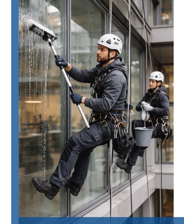 Профессиональная мойка витражей промышленными альпинистами в Аксае