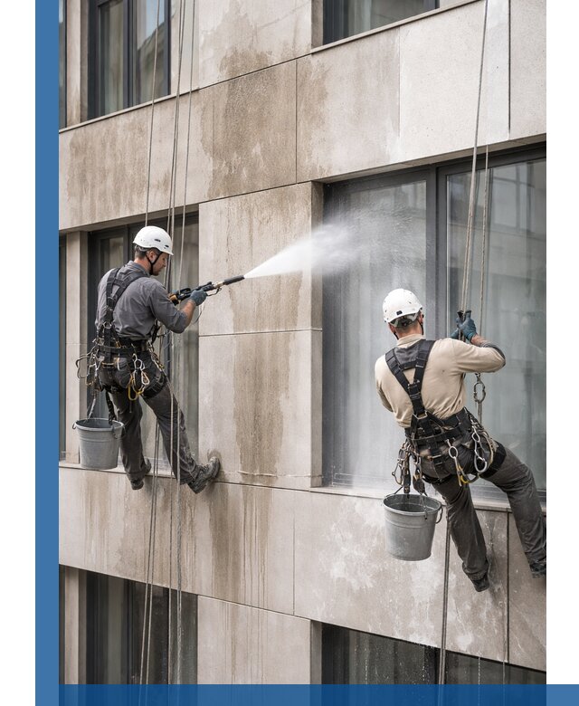 Послестроительная мойка фасада промышленным альпинизмом в Аксае