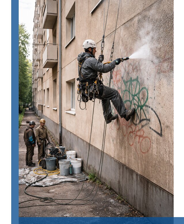 Удаление граффити с фасада в Аксае без следов и повреждений