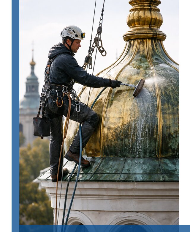 Профессиональная мойка куполов и шпилей высотными альпинистами в Аксае