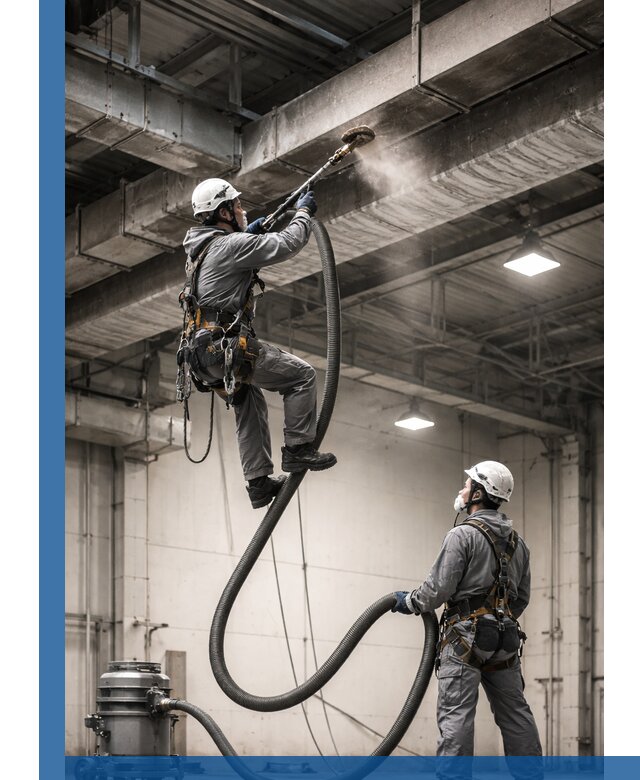 Обеспыливание потолочных конструкций в Аксае промышленным альпинизмом