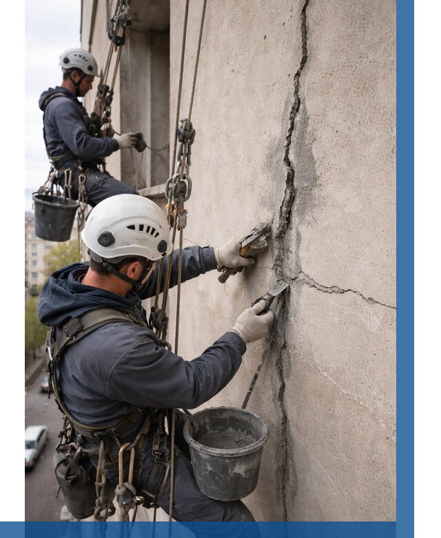 Заделка трещин на фасаде в Аксае от 914 р. | ВЫСОТНИК-Акс