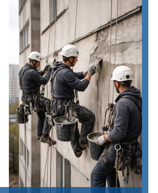 Ремонт бетонных элементов фасада в Аксае от 2539 р. | ВЫСОТНИК-Акс