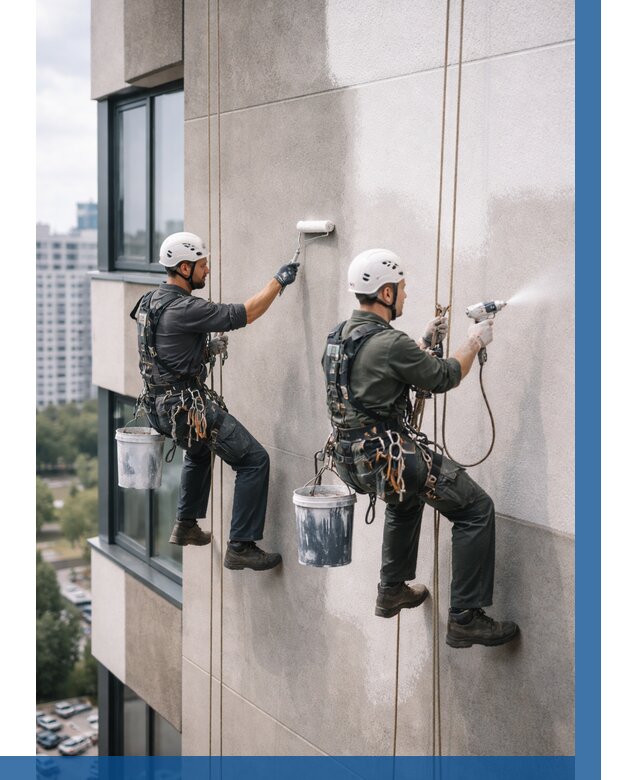 Покраска фасада альпинистами в Аксае от 305 р. | ВЫСОТНИК-Акс