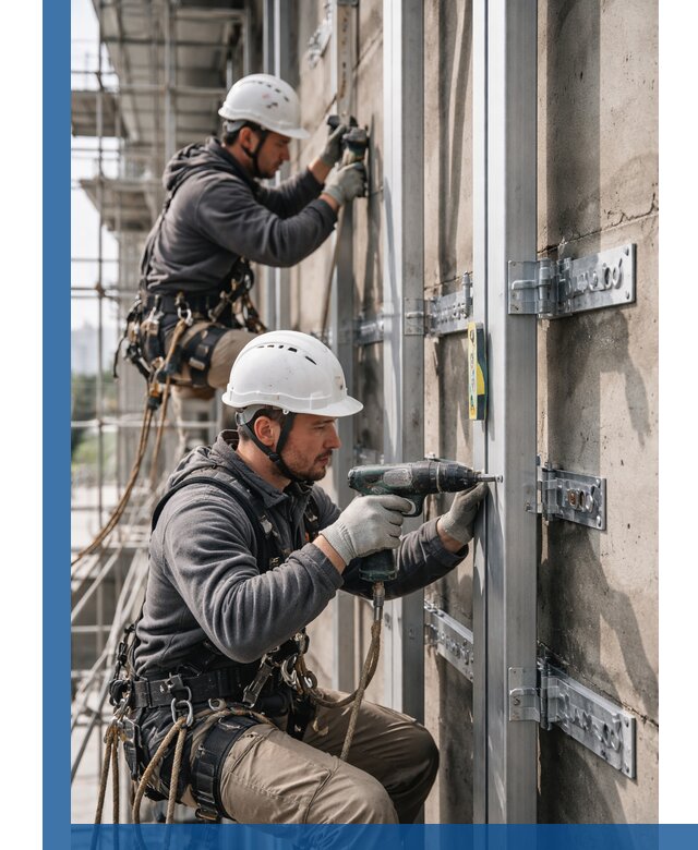 Монтаж и крепление подсистемы вентфасада в Аксае