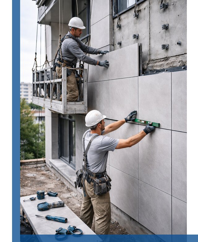 Монтаж керамогранита на фасад в Аксае под ключ с гарантией качества