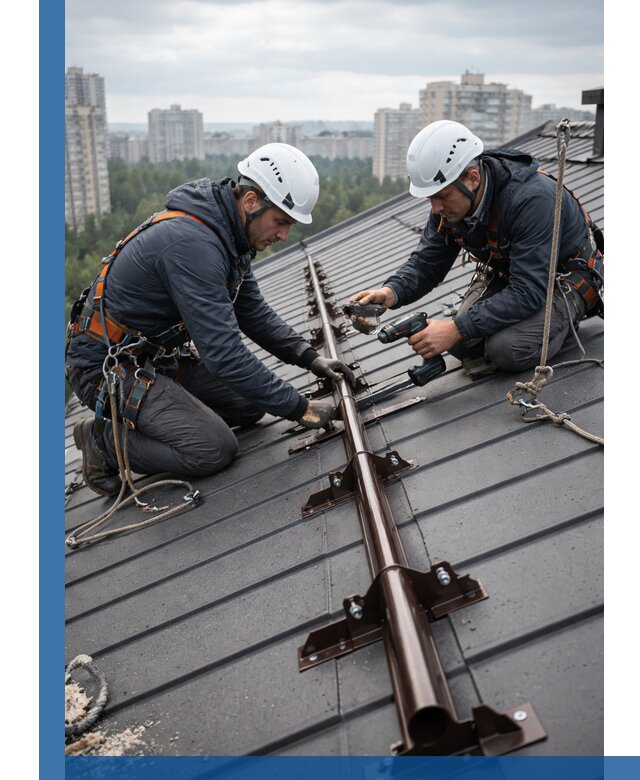 Монтаж снегозадержателей на кровле зданий в Аксае под ключ