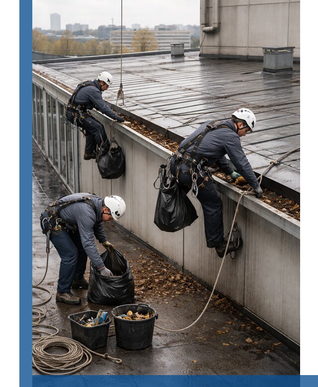Очистка кровли по периметру в Аксае силами промышленных альпинистов