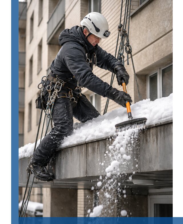 Очистка козырьков от снега в Аксае круглогодично безопасно