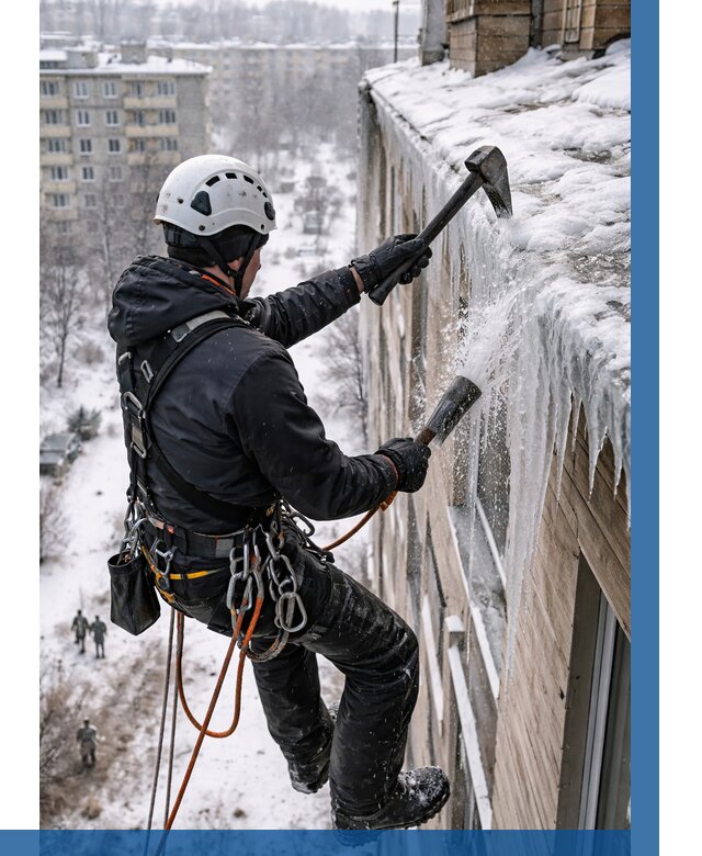 Сбивание сосулек с крыши в Аксае по цене от 4571 р. | ВЫСОТНИК-Акс