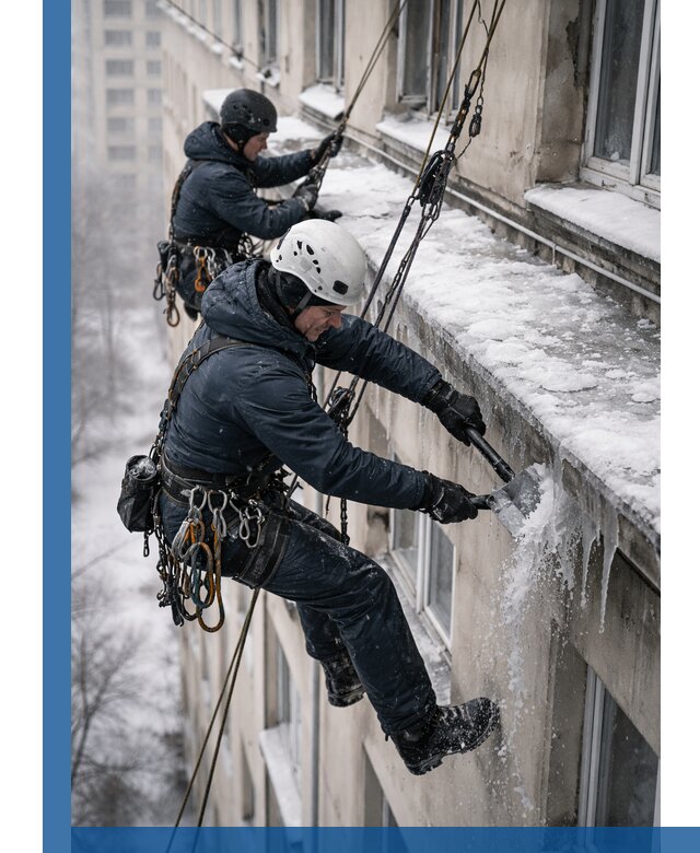 Удаление наледи и сосулек с карнизов в Аксае профессионально