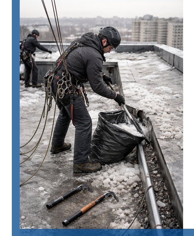 Аварийная очистка кровли в Аксае от промальпинистов