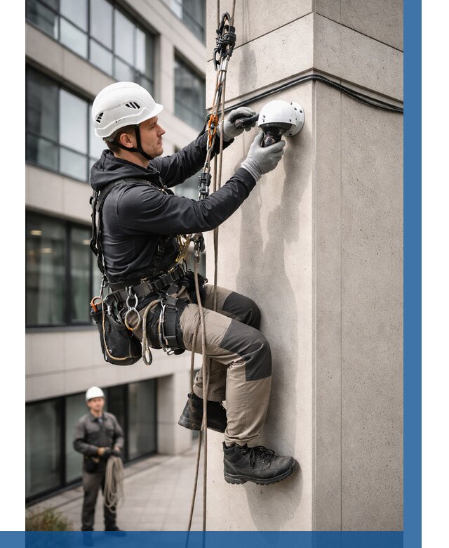 Монтаж камер видеонаблюдения на фасаде в Аксае от 8633 р.-ВЫСОТНИК-Акс