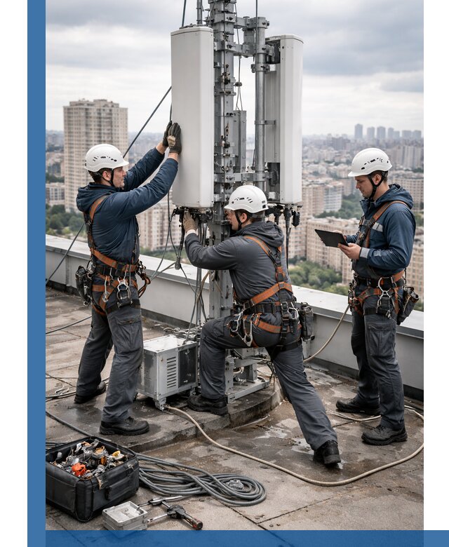 Монтаж антенн связи на крыше в Аксае с вводом в эксплуатацию