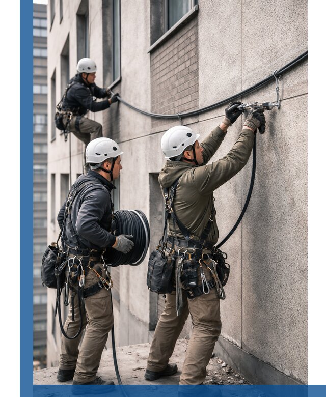 Прокладка кабеля по фасаду в Аксае, профессиональный монтаж