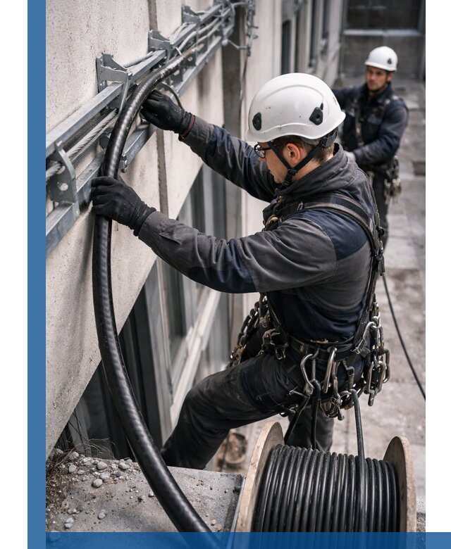 Протяжка кабеля питания на высоте в Аксае с гарантией безопасности и качества