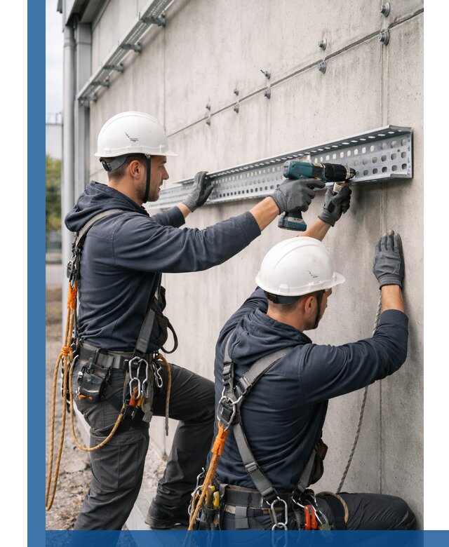Монтаж кабельных лотков на фасаде зданий в Аксае с гарантией