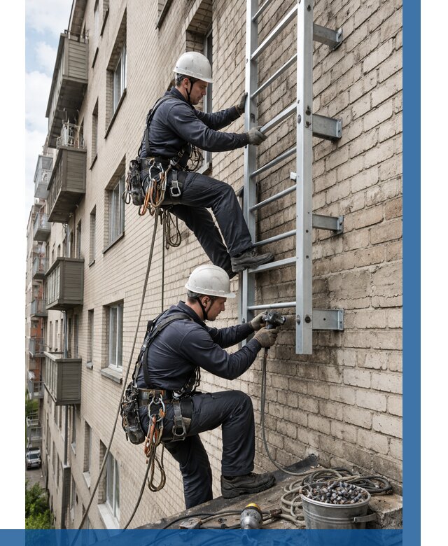 Монтаж пожарной лестницы в Аксае от 25393 р заказать у ВЫСОТНИК-Акс