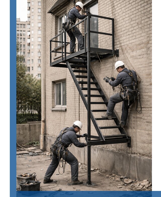 Монтаж пожарной лестницы в Аксае, установка и крепление