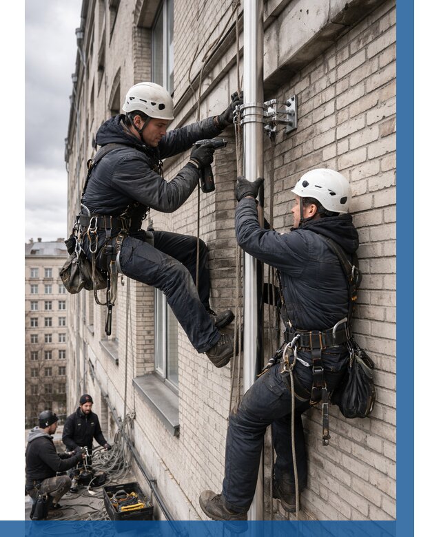 Монтаж флагштока на здании в Аксае от 6602 р. | ВЫСОТНИК-Акс