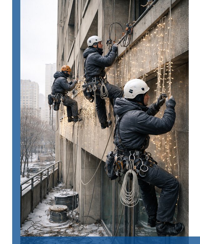 Монтаж новогодней иллюминации и украшение фасадов в Аксае