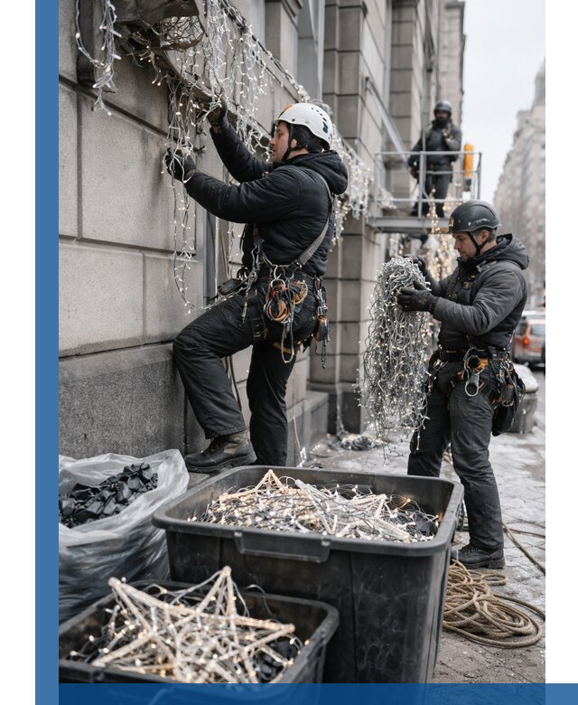 Демонтаж новогоднего оформления и гирлянд в Аксае