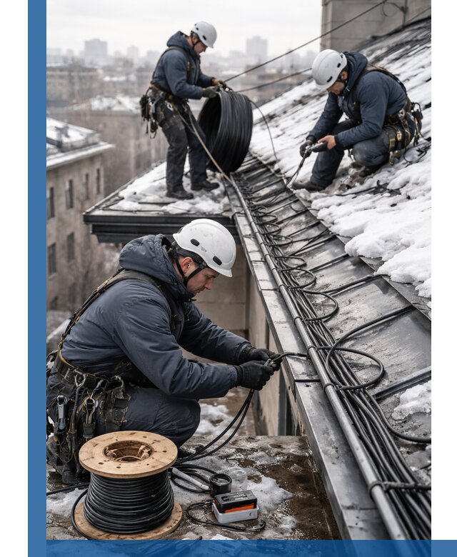 Монтаж греющего кабеля на кровле в Аксае под ключ