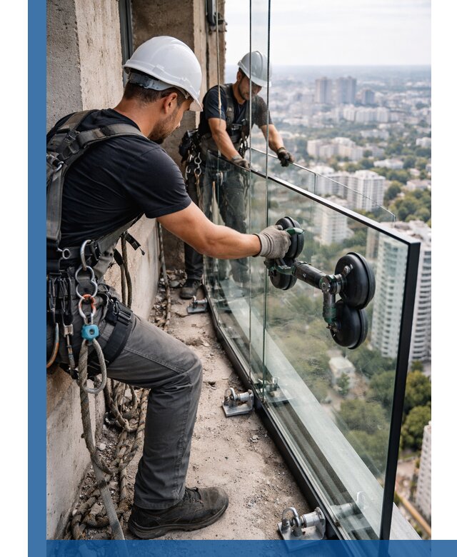 Монтаж стеклянных ограждений под ключ с гарантией в Аксае