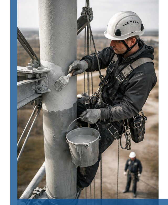 Покраска мачт связи в Аксае промышленными альпинистами