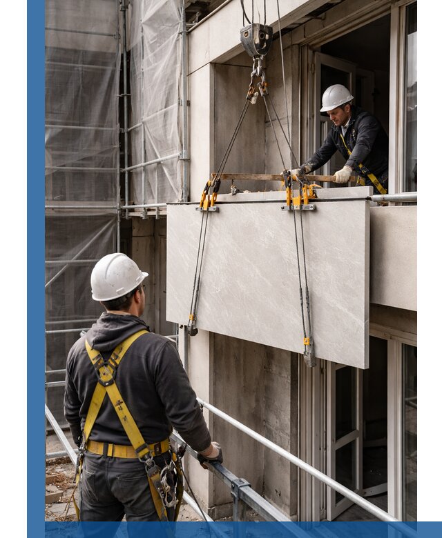 Подъем керамогранита на этаж в Аксае грузчиками и техникой