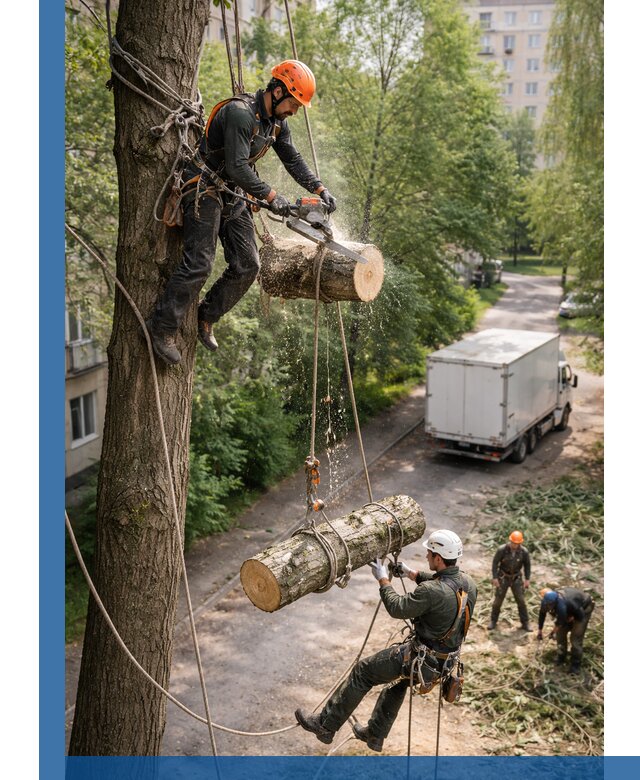 Спил деревьев альпинистами в Аксае, безопасно и без повреждений