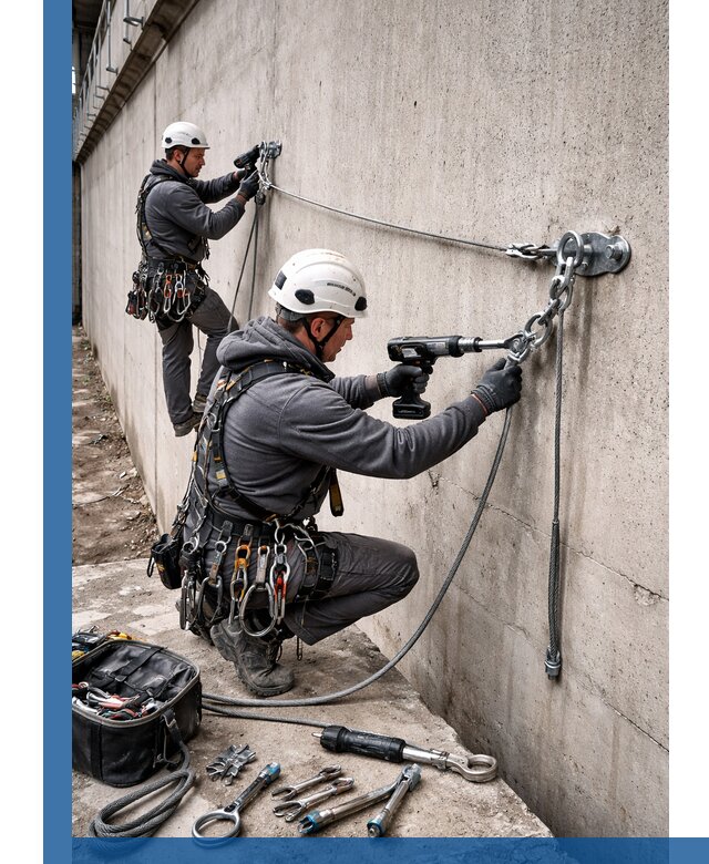 Монтаж анкерных линий высотной безопасности в Аксае