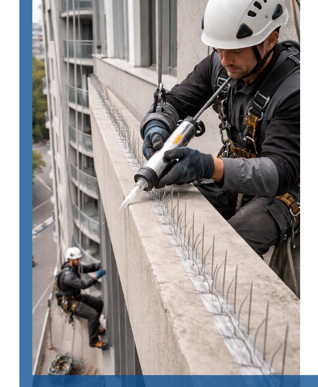 Установка шипов от птиц на фасадах и кровлях в Аксае